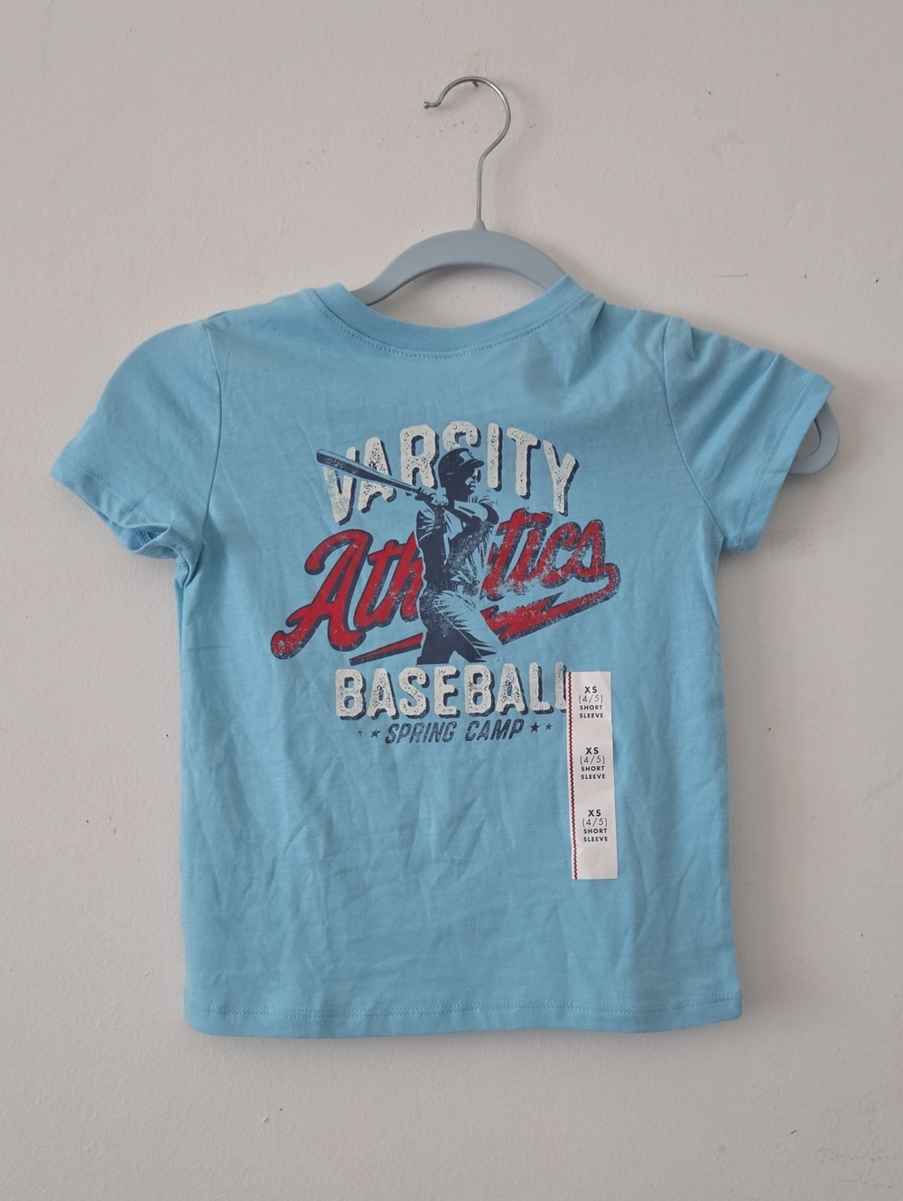 NWT Cat & Jack Boys Graphic Tee Light Blue Varsity Athletics Baseball Size XS